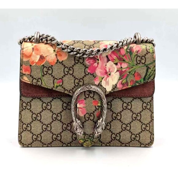 Pre-owned Gucci GG Supreme Blooms Dionysus Mini Flap Brown/Antique Rose 421970 - Picture 1 of 16